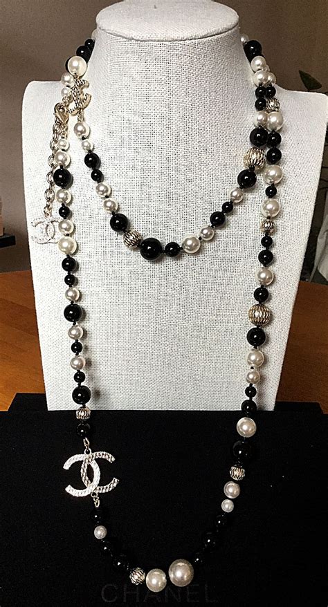 chanel black and white necklace|chanel long necklaces for sale.